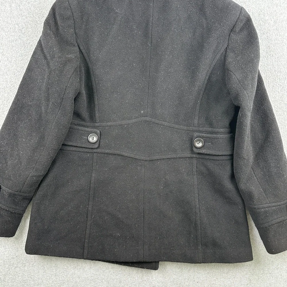 St Johns Bay Pea Coat Womens Medium Black Wool Cashmere Blend Hooded Jacket